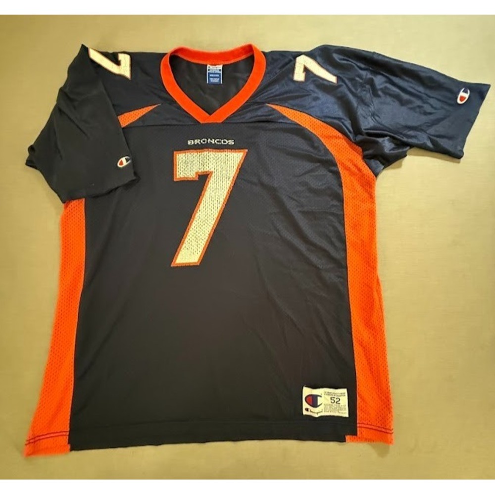 Vintage Denver Broncos John Elway #7 Champions Jersey Mens 52 Blue Short Sleeve.